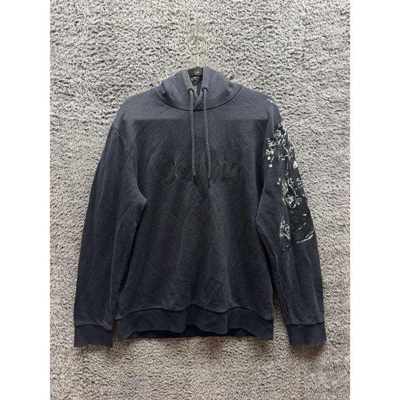 Calvin Klein Jeans Floral Embroidered Pullover Hoodie Black Unisex Size XL - Picture 1 of 15